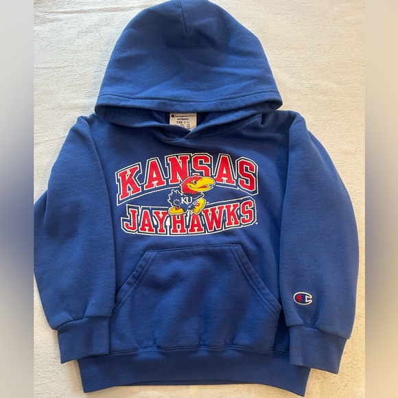 Vintage Champion Size 4/5 Blue Kansas Jayhawks Hoodie - Picture 1 of 4